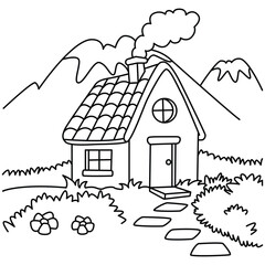 Funny house cartoon for coloring book.