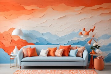 Indulge in the diverse shades of orange, white, and light blue as they merge together in a gradient that is both visually striking and artistically captivating.