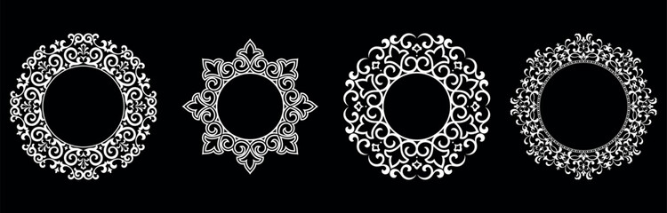 Set of decorative frames Elegant vector element for design in Eastern style, place for text. Floral black and white borders. Lace illustration for invitations and greeting cards.