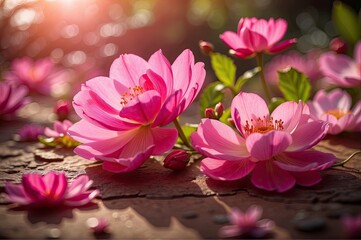 Blushing Beauties: Macro Capture of Pink Blooms in Full Glory