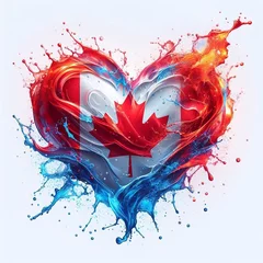 Foto op Plexiglas Heart shape Canada flag what Splash of water and flame. AI generated illustration © vector_master