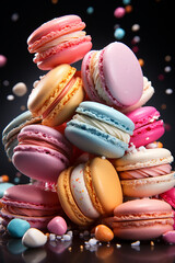 Fototapeta na wymiar Commercial_photography_close_up_of_four_macaroons_flying