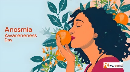 Anosmia, Anosmia poster. woman smelling orange