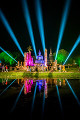 Loy Khrathong festival in Sukhothai historical park, Thailand