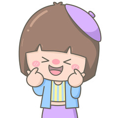 Cute little girl showing finger sign mini heart I love you