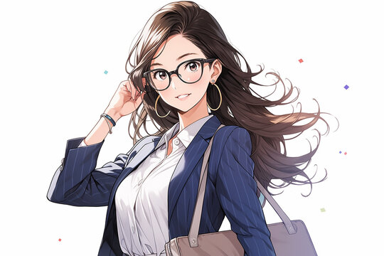 白背景に日本人女性ビジネスパーソンのイラスト「AI生成画像」