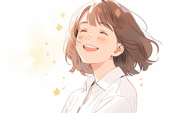 白背景に日本人女性ビジネスパーソンのイラスト「AI生成画像」