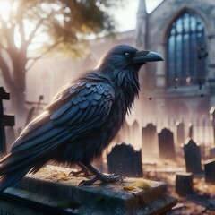 Fototapeta premium Raven, symbol of the cemetery