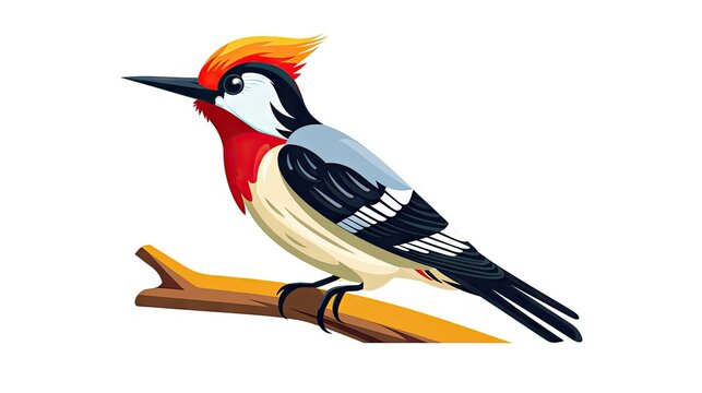 delightful image of a woodpecker bird in a flat cartoon character design, featuring a colorful bird icon and a cute woodpecker template, isolated on a white background.