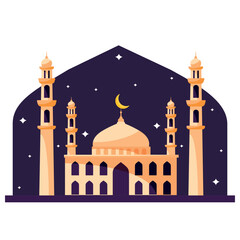 Cartoon Taj Mahal building in the night. Ramadan kareem card. Islamic religious holiday. Vector .