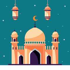 Ramadan kareem greeting card with taj mahal. Islamic holiday.  Arabic architecture. Vector .