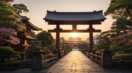 photos of Japan Gate Shrine, stunning streets, sunset.