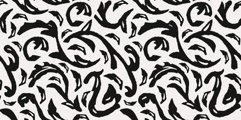 Hand drawn scroll minimal abstract line organic shapes seamless pattern. Baroque contemporary concept