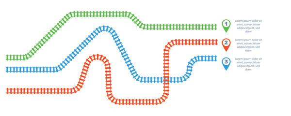 Railroad tracks, railway simple icon, rail track direction, train tracks colorful vector illustrations. Infographic elements, simple illustration on a white background.