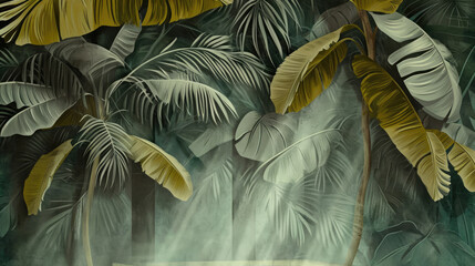  large leaves art tropical pattern wallpaper in the room 