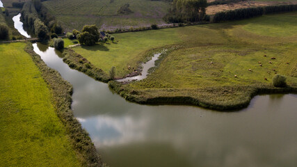 Fototapeta na wymiar Aerial view of a swampy pasture