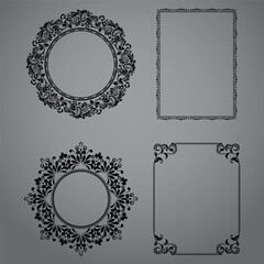Set of decorative frames Elegant vector element for design in Eastern style, place for text. Floral black and gray borders. Lace illustration for invitations and greeting cards