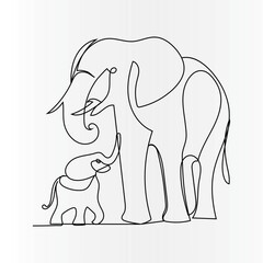 World elephant  continuous one line drawing outline vector illustration