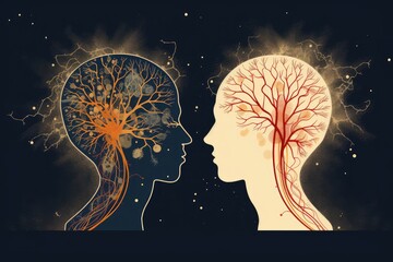 Fractal yellow light brain illustration, educational research, cognitive assessment, learning potential, adaptive capabilities blue areas of improvement students cognitive skills, brain nerve synapses