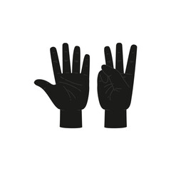 Contour silhouette of hands show eight fingers, vector illustration isolated.