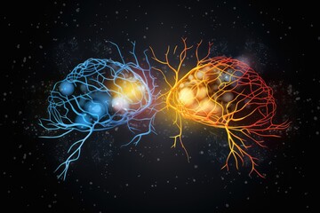 3d illustration of brain render, Neurotransmitters in the CNS and PNS, brain, Frontal lobe, Parietal lobe, brain anatomical, Cerebellum, Brain stem, Medulla oblongata, longevity, brain research, mind
