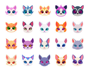 Set of Cute Cat Head Cartoon Vector Illustration. Cat face avatar illustration