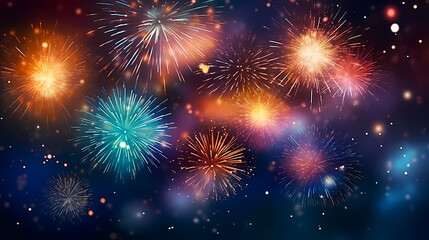 Beautiful fireworks background at night for holiday decoration