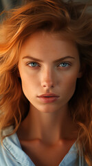 Naklejka premium Captivating Beauty: A Stunning, Young, Caucasian Woman with Perfect Hair and Natural Glamour