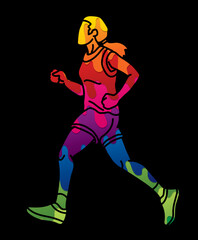 Fototapeta na wymiar Marathon Runner A Woman Start Running Action Cartoon Sport Graphic Vector