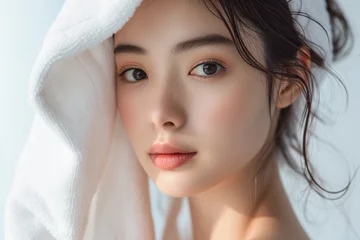 Poster アジア人女性の美容イメージ タオルドライ（スキンケア・ボディケア・エステサロン） © azure