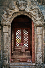 Ancient votive shrine of Pandra Shivalaya with Shiva Lingam in Pashupatinath Temple in Kathmandu