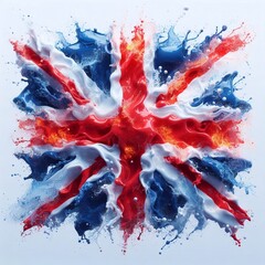 United Kingdom flag what Splash of water and flame. AI generated illustration - obrazy, fototapety, plakaty