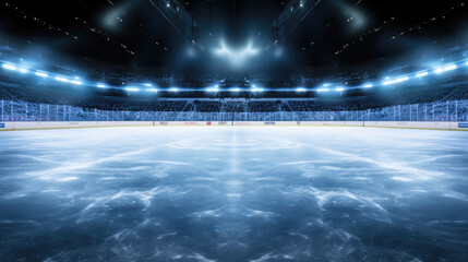 Hockey ice rink sport arena empty field  stadium with spotlight - obrazy, fototapety, plakaty