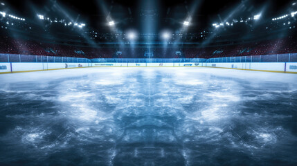 Hockey ice rink sport arena empty field  stadium with spotlight
