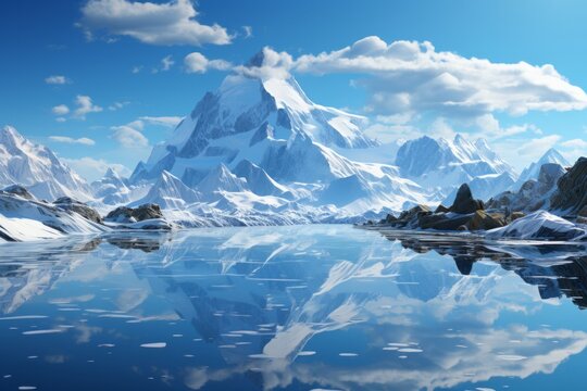 Majestic Snow-capped Peaks, on an isolated Icy Blue background, Generative AI