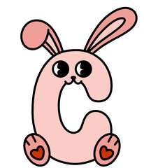 Obraz premium Pink C letter alphabet with bunny rabbit Easter Day 