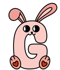 Pink G letter alphabet with bunny rabbit Easter Day 