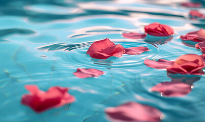 flower petals on a pool water surface, Generative AI