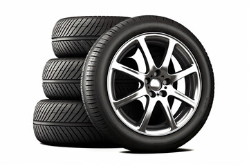  Car tires with a great profile in the car repair shop. on white background
