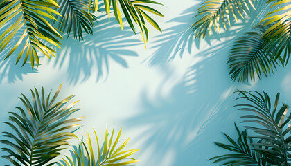 Fototapeta na wymiar composition of summer background with Tropical palm tree leaf