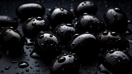 Fresh blackcurrants with water splashes and drops on black background