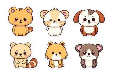 set of cute animal cartoon character design