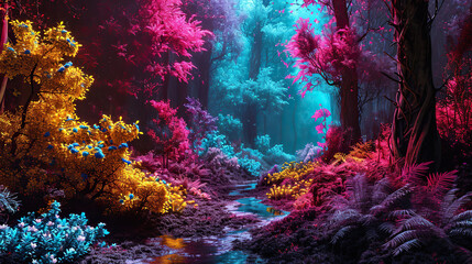 Fototapeta na wymiar A forest of neon colors.