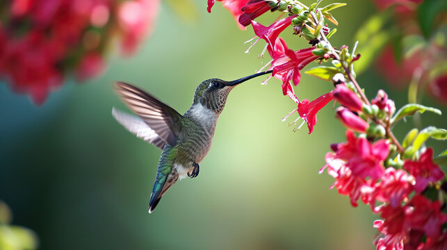 A hummingbird sips nectar.