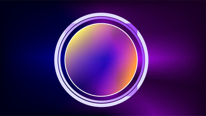 Double outline camera glass lens circle frame with mesh of colors dark gradient background.