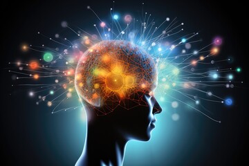 Creative thoughts and visionary mindset. Cognitive engagement fosters neural network integration, neurological harmony. Neurogenic bladder conditions benefit from cognitive therapeutic hypnosis - obrazy, fototapety, plakaty