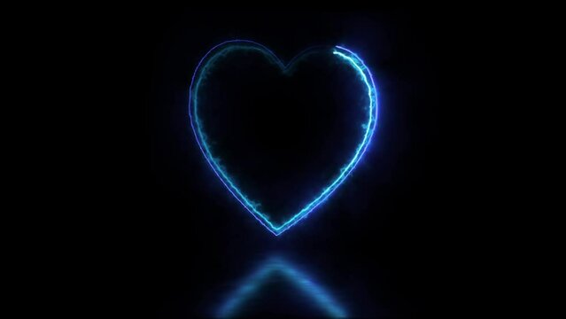 Glowing looping heart shape neon frame effect, black background.

