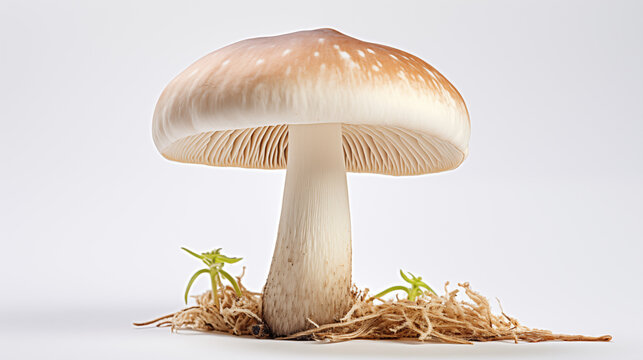 A captivating image featuring fresh mushrooms against a clean white backdrop, highlighting their earthy textures and culinary versatility. A minimalist and elegant visual, perfect for culinary or arti