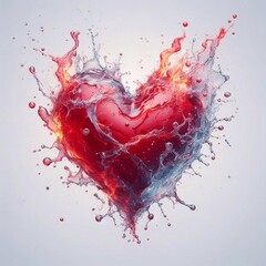 Red heart shape what blends water and flame. AI generted illustration