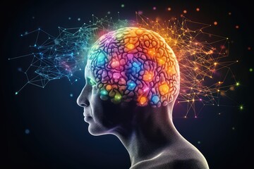 Obraz premium Neuronal network creativity, head surgery neurological infections. Dopaminergic pathways skill development. Neurites propagate action potentials, neuronal plasticity mechanisms facial features.